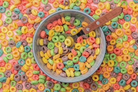 Top view bright colorful breakfast Stock Photos
