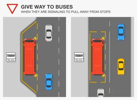 Top view of a british bus stops. Give way and priority to buses. Stock Illustration