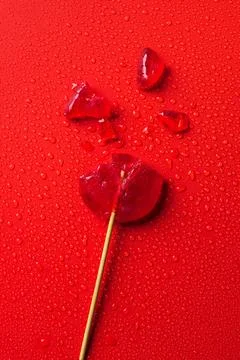 Top view broken lollipop red Stock Photos