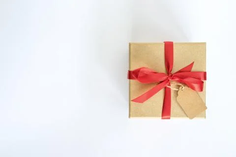 Top view brown gift box on isolated white background with space. Stock Photos