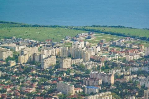 Top view of buildings in the Eastern part of the city of Gelendzhik on the Bl Stock Photos