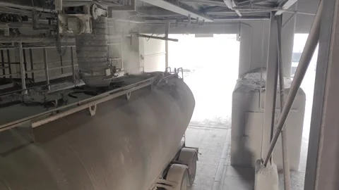 Top View of Bulk Cement Loading into Tanker Truck 4K Stock Footage 331532937
