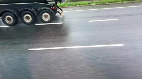 Top view from the bus window of a new road and traffic in Poland in spring.	 Stock Footage 311951855