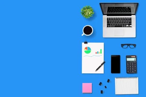 Top view business or office desk and supplies, with copy space 库存照片