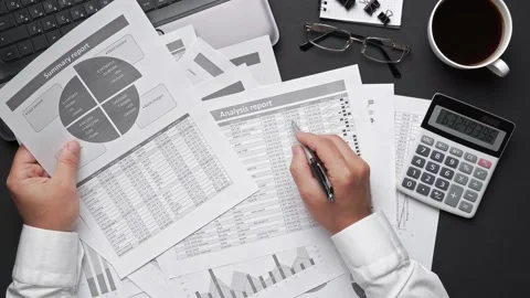 Top view of businessman working with financial statements Video stock 133134635
