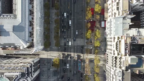 Top view of a busy multi-lane street in the center of Paris. Stock Footage 177691899