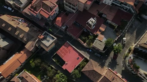 Top view of a cable car going over the buildings of Tbilisi, Georgia, 4k Stock Footage 167363403