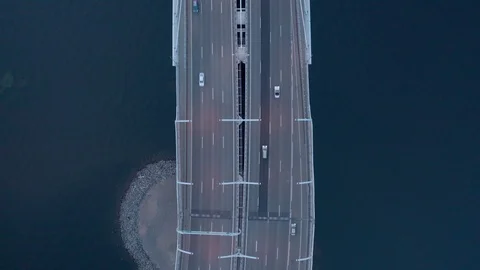 Top view on cable-stayed bridge , cars go quickly 스톡 동영상 120331547