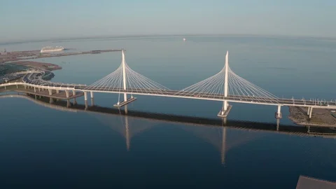 Top view on the cable-stayed bridge, near the sea Stock Footage 120333398