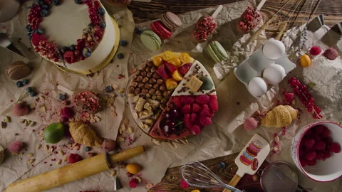 Top View of cakes in kitchen Stock Footage 168813186