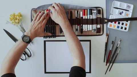 Top view of calligraphy artist working Stock Footage 77417044