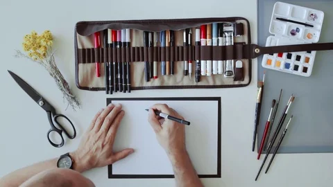 Top view of calligraphy artist working Stock Footage 77417082