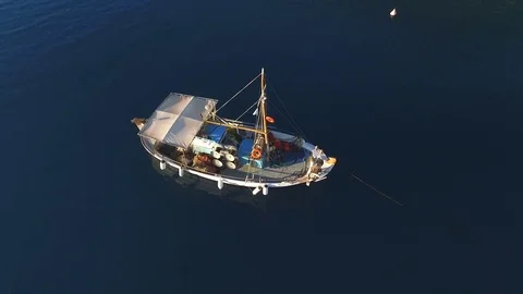 Top view camera on the drone flies around the ship. Stock Footage 75009547
