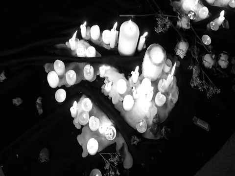 Top view of candle lights multiple candles Stock Footage 81569046