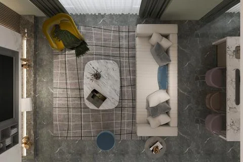 Top View Captured From Smart Living Space, Arrangement With Luxurious Furni.. Stock-Illustration