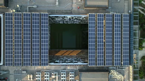 Top view capturing Montpellier's green-tech buildings with solar arrays. Stock Footage 251181476