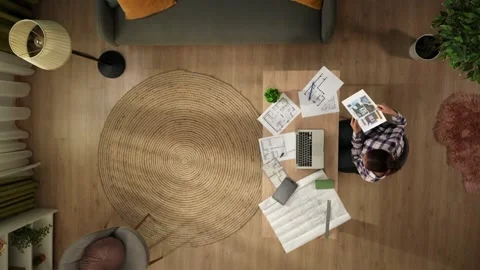 Top view capturing a woman working in her home office, getting a videocall Stock Footage 260053713