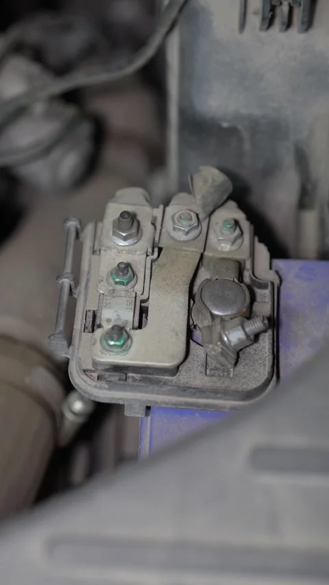 Top view of car battery terminal with multi fuse link. Stock Footage 345911039