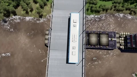 Top view of car crossing a bridge over a river Video stock 83665812