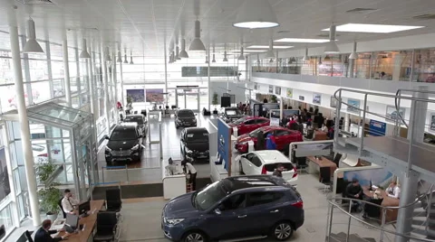 Top view of car dealership showroom Stock Footage