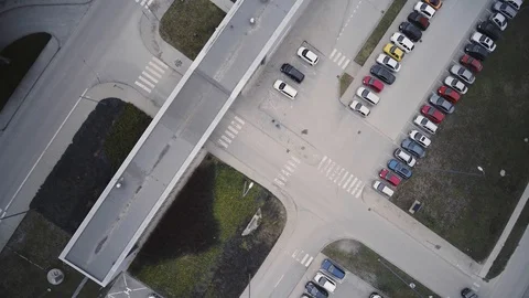 Top view of Car Stopping on Warehouse check near building - Graded Shot Video stock 111331007
