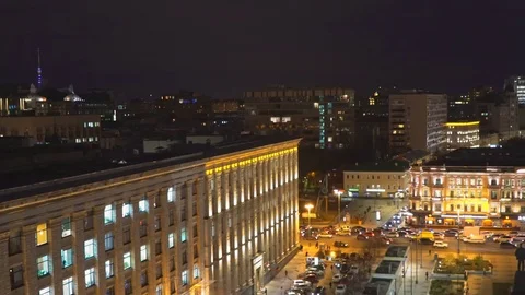 Top view of car traffic and pedestrians in a large urban space Stock Footage 82473569