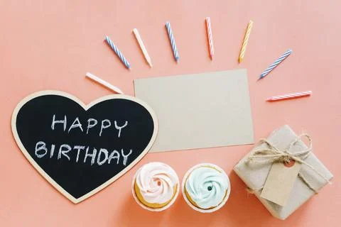 Top view card with birthday elements Stock Photos
