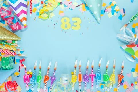 Top view card happy birthday with number  83. Copy space. Postcard holiday .. Stock Photos