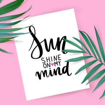 Top view with card. Vector mockup. Handwritting lettering phrase. Illustrazione stock