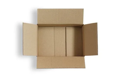Top view of cardboard box. Open empty carton isolated on a white background.. Stock Photos