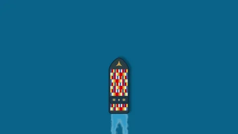 Top view of cargo ship on blue sea Video stock 309913496