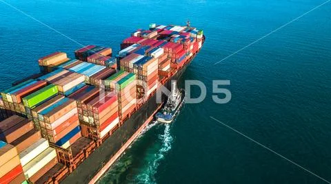 Top view of cargo ship, cargo container ship. Stock Photos