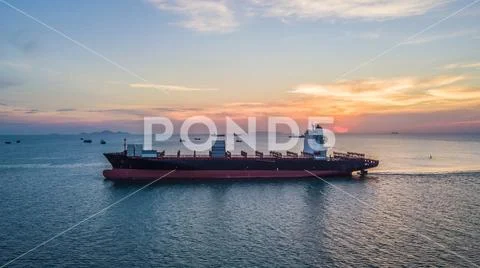 Top view of cargo ship, cargo container ship. Stock Photos