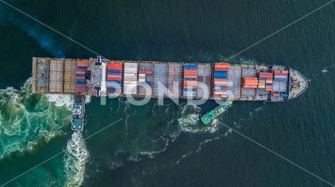 Top view of cargo ship, cargo container ship. Stock Photos