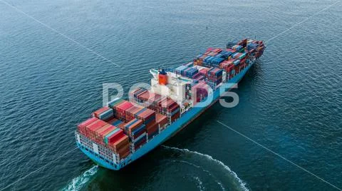 Top view of cargo ship, cargo container ship. Stock Photos