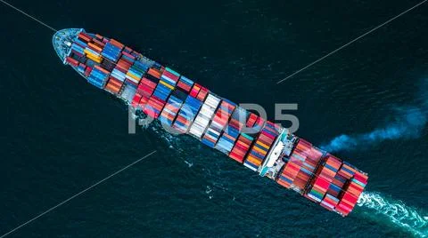 Top view of cargo ship, cargo container ship. Stock Photos