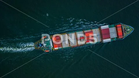 Top view of cargo ship, cargo container ship. Stock Photos