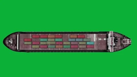 Top view cargo ship with loaded containers sailing on green screen background Stock Footage 313602437