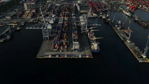Top view of the cargo ship port Stock Footage 148427848