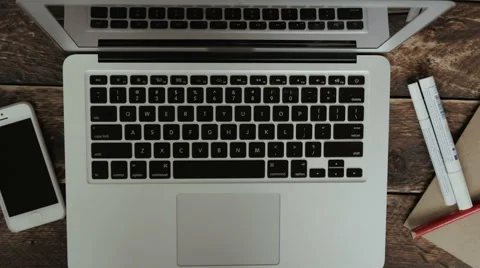 Top View Carpenter Businessman using Laptop Computer on Wooden Table Stock Footage 61210327