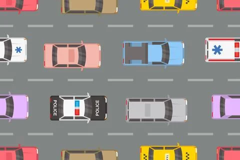 Top view of Cars Seamless pattern Stock Illustration