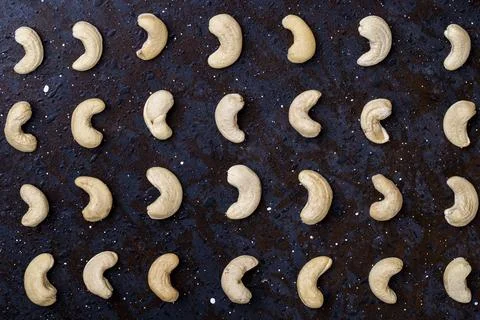 Top view of cashew nuts isolated on black background Stock Photos