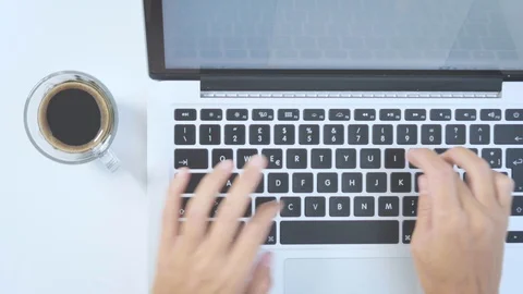 Top view of caucasian hands typing on laptop.  Stock Footage 117157746