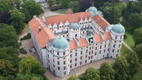 Top view of Celle Castle with rotating camera Stock Footage 87170564