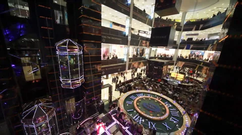 Top view on central hall with elevators of shopping center European in Moscow Stock Footage