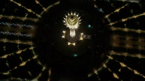 Top view of central spike monument in round square Nur Sultan in dark time Stock Footage 234776483