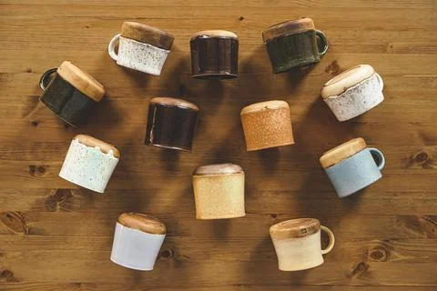 Top view of ceramic cups Stock Photos