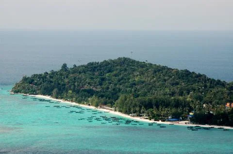 Top view of Chado Cliff view point on Adang island, From here you can see Koh Stock Photos