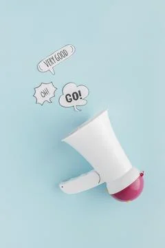 Top view chat bubbles with megaphone Stock Photos