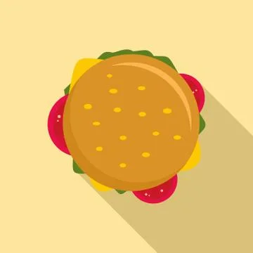 Top view cheeseburger icon, flat style Stock Illustration